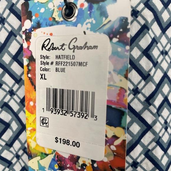 ROBERT GRAHAM Hatfield Geometric Print Button Down shirt Untucked size XL LIGHT - Picture 6 of 11